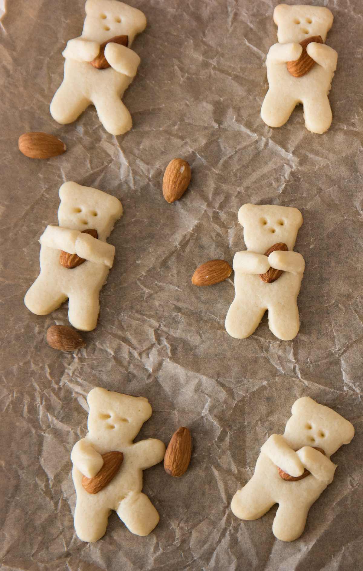 Bear cookies on a baking sheet
