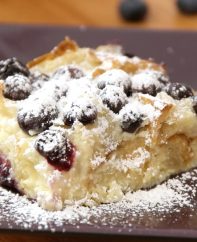 This Blueberry Bread Pudding is a delicious bread pudding recipe to make for breakfast, brunch or dessert and features fresh blueberries for the ultimate comfort food