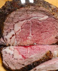 A boneless rib roast cooked medium