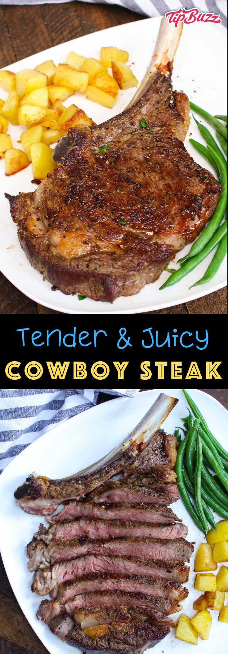 Cowboy Steak is a thick-cut ribeye with a beautiful french-trimmed bone for an impressive presentation. An exceptionally tender, juicy and flavorful cut. Learn how to make cowboy steak the oven or on the grill #cowboysteak #cowboyribeye