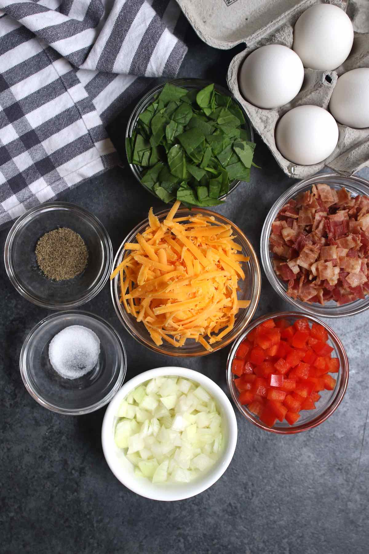 Egg muffin ingredients on the counter.