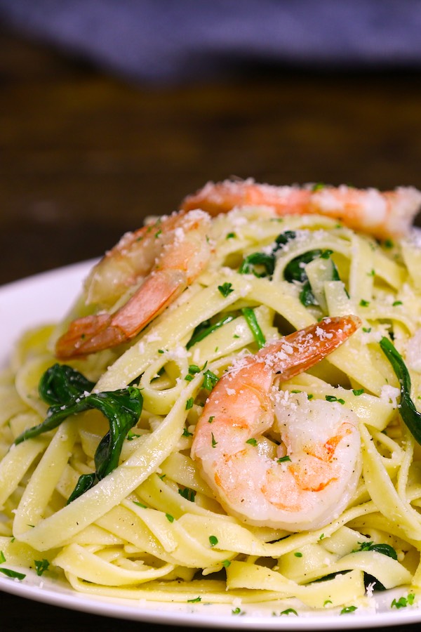 Garlic Butter Shrimp Pasta served on a plate