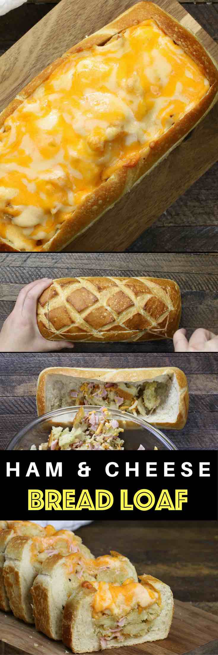 Easy Ham & Cheese Bread Loaf – The easiest crowd please snack or appetizer every single time, with bread, ham, cheddar cheese, olive oil and Italian seasoning. Quick and easy recipe. Video recipe. | Tipbuzz.com