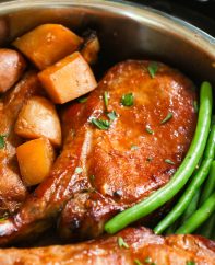 These Instant Pot Pork Chops are juicy and full of flavor! Pressure cooker pork chops are perfectly cooked in under 30 minutes from fresh or frozen. This easy instant pot recipe is great for busy weeknights.