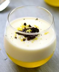 Lemon Panna Cotta served in a stemless wine glass