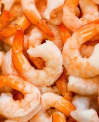 Cooked shrimp with tails on
