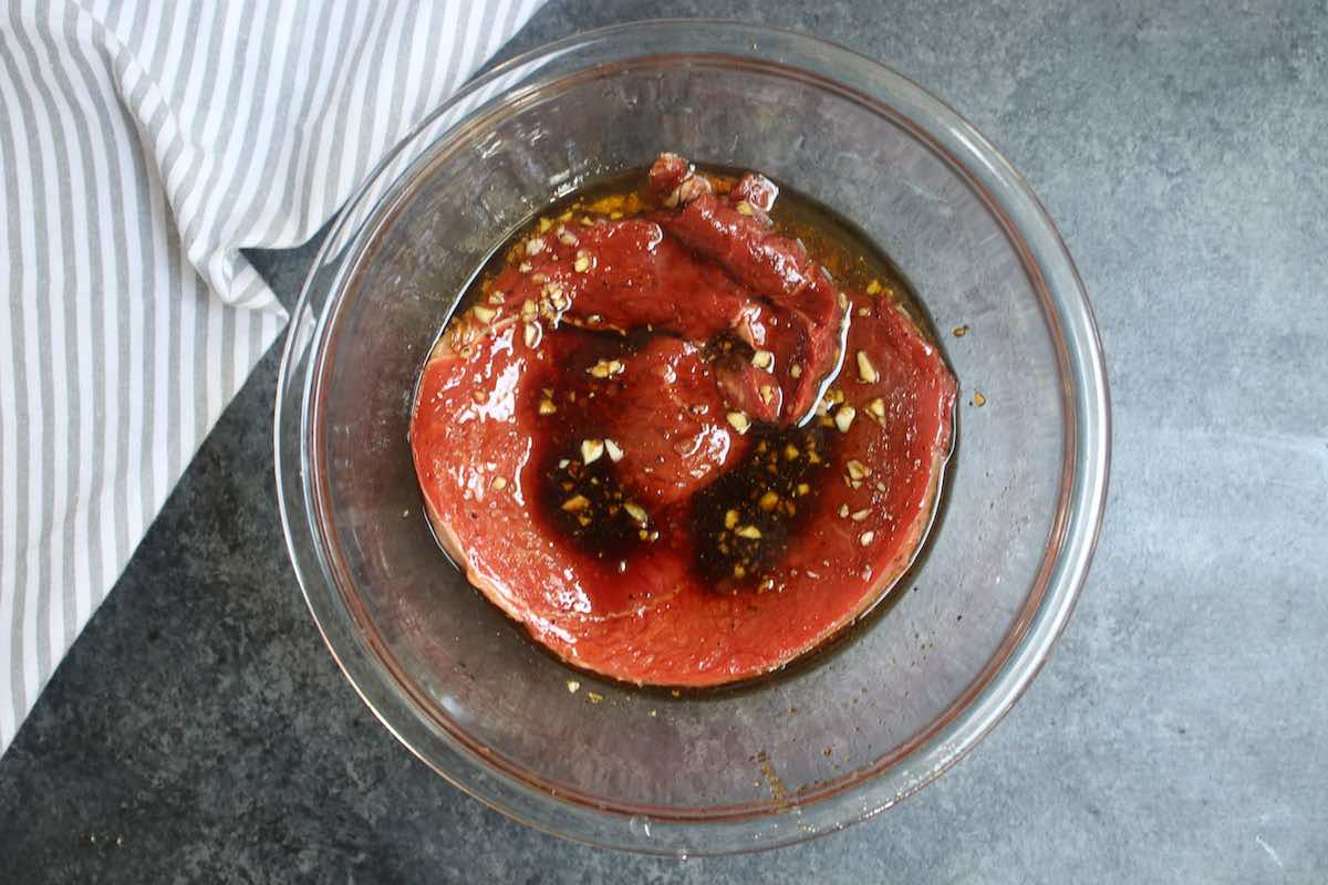 Add sirloin tip steak to the marinade