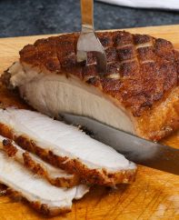 Slicing a smoked pork loin
