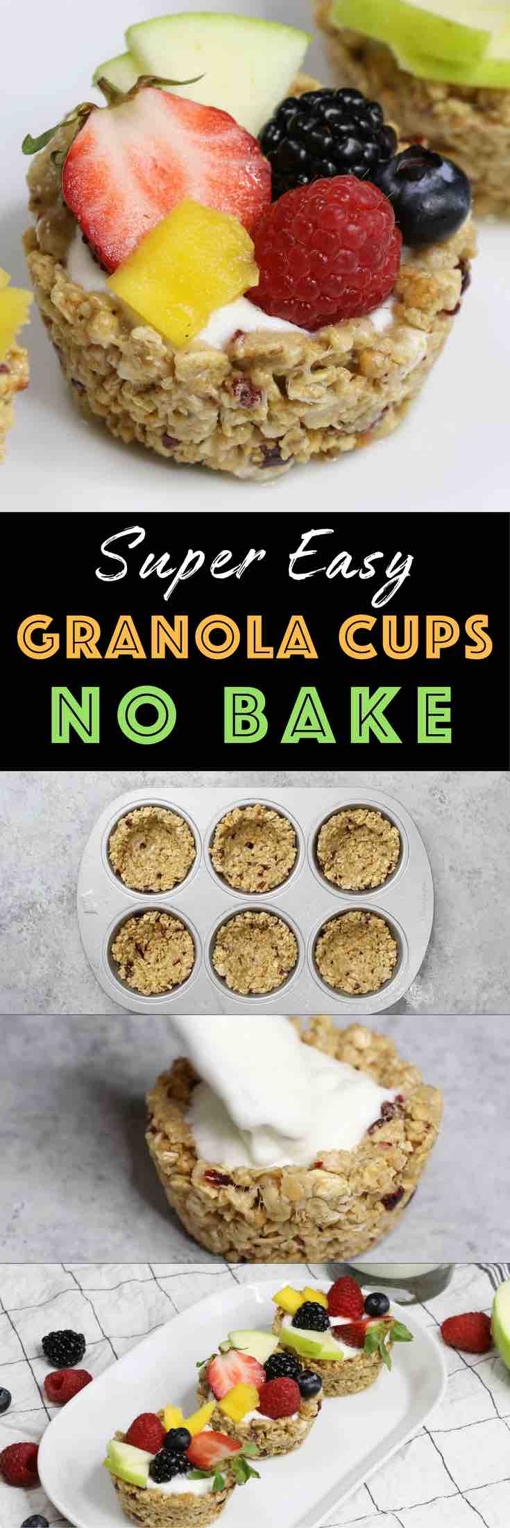 Granola Breakfast Cups with Yogurt and Fruits – the easiest wholesome and beautiful breakfast granola cups made with only 3 ingredients: granola, butter and mini marshmallows. You can customize your favorite fillings and toppings such as yogurt and fruits in the crunchy granola crust! No bake. Quick and easy video recipe. | Tipbuzz.com