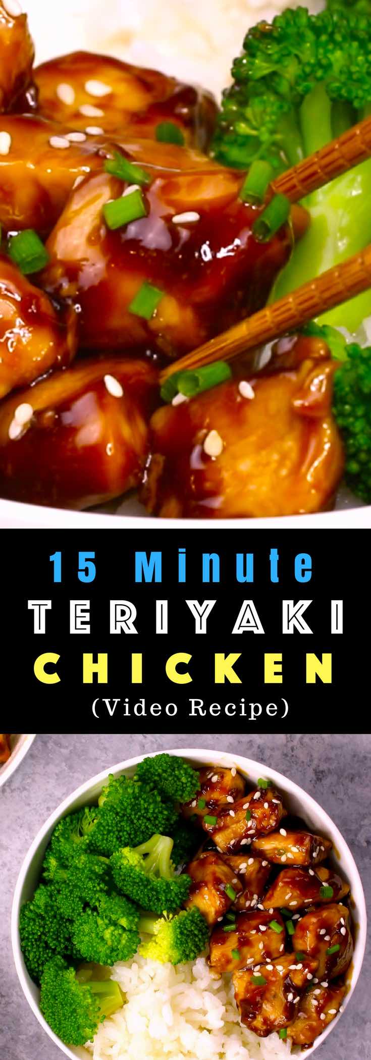The easiest, most unbelievably delicious Teriyaki Chicken with Rice Bowls. And it’ll be on your dinner table in just 15 minutes. It’s much better than takeout! All you need is only a few ingredients: chicken breast, soy sauce, cider vinegar, honey and cornstarch. One of the best Asian dinner ideas! Served with rice and broccoli. Quick and easy dinner recipe. Video recipe. | Tipbuzz.com #Teriyaki #TeriyakiChicken #ChickenTeriyaki